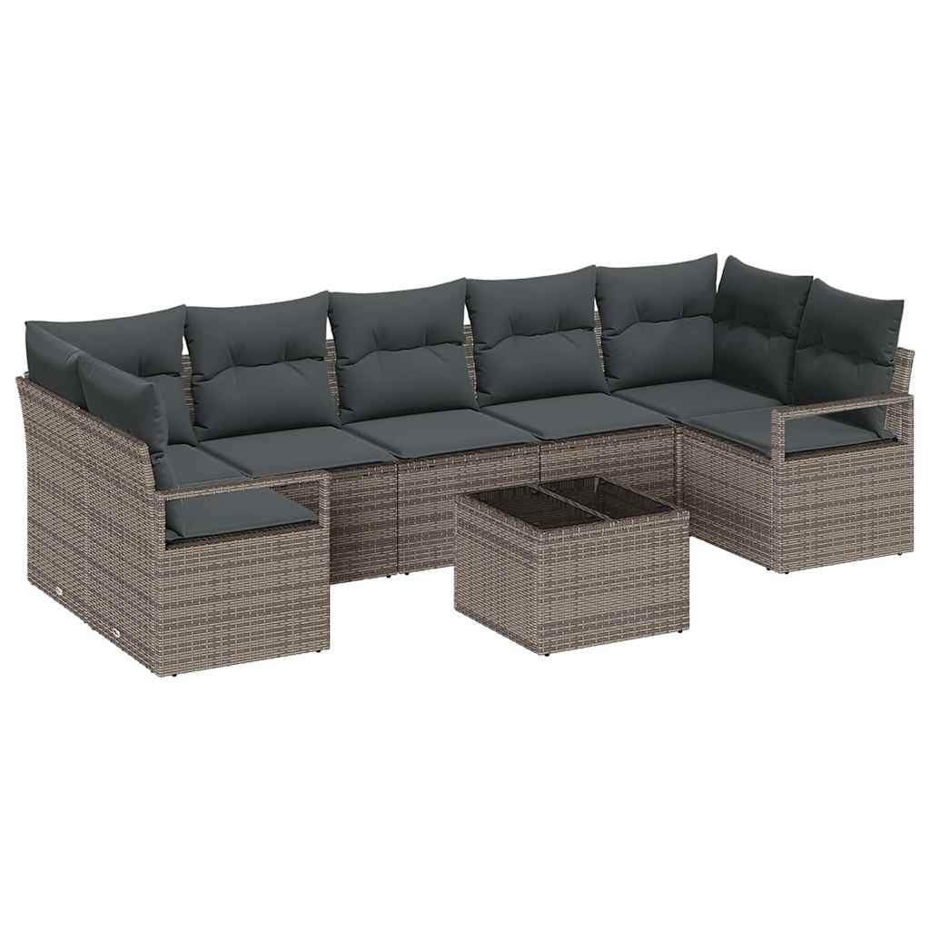 Bankstel 8 pcs Grijs poly rattan