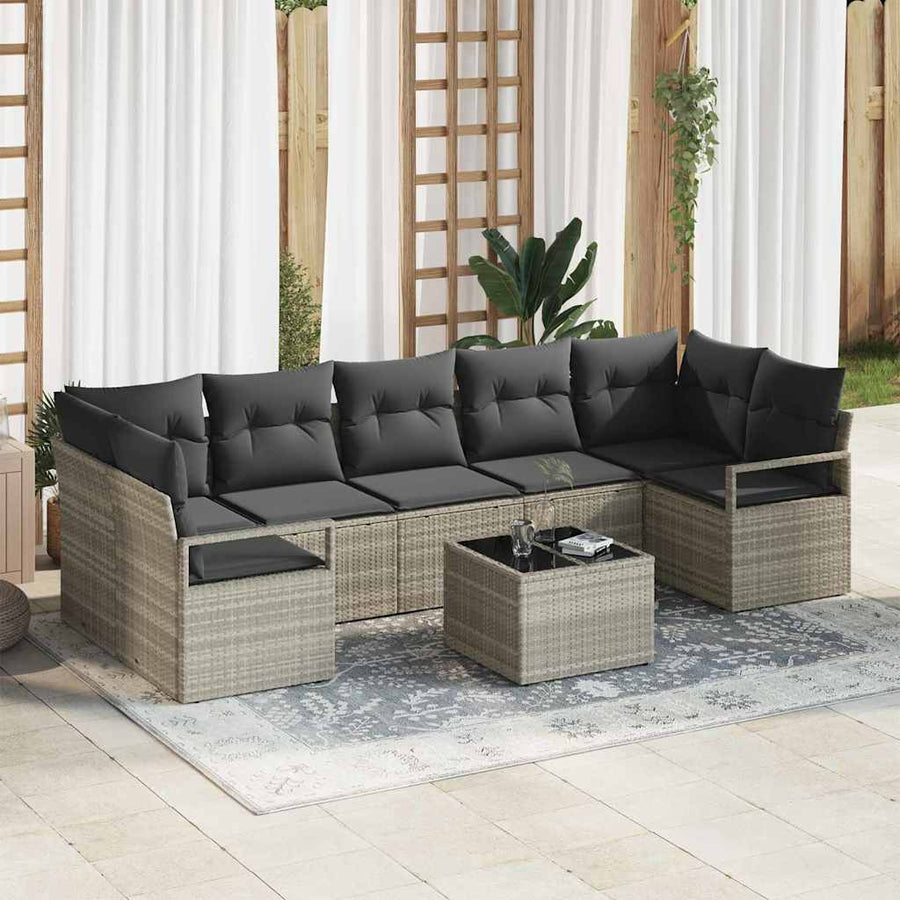 Bankstel 8 pcs Licht Grijs en Donker Grijs poly rattan
