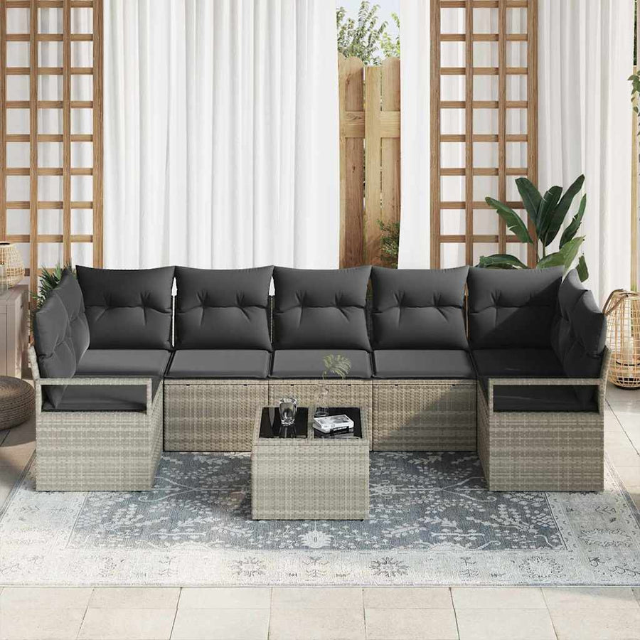 Bankstel 8 pcs Licht Grijs en Donker Grijs poly rattan