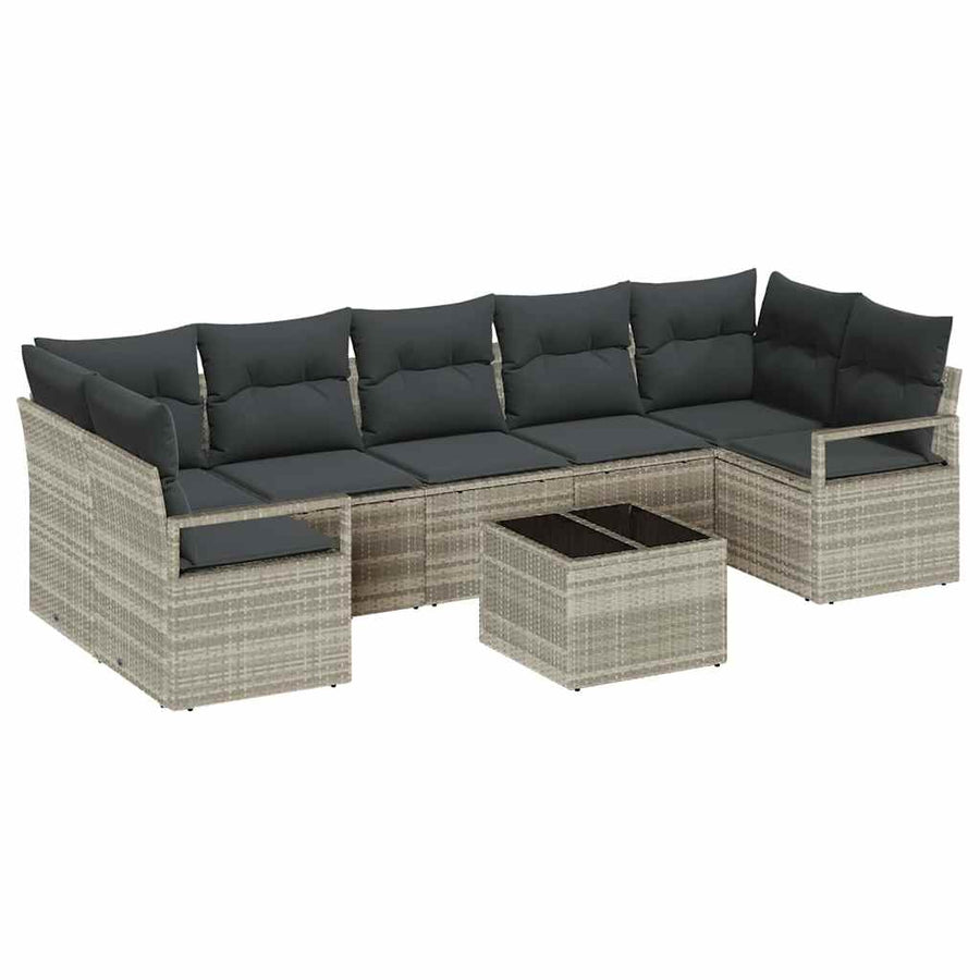 Bankstel 8 pcs Licht Grijs en Donker Grijs poly rattan