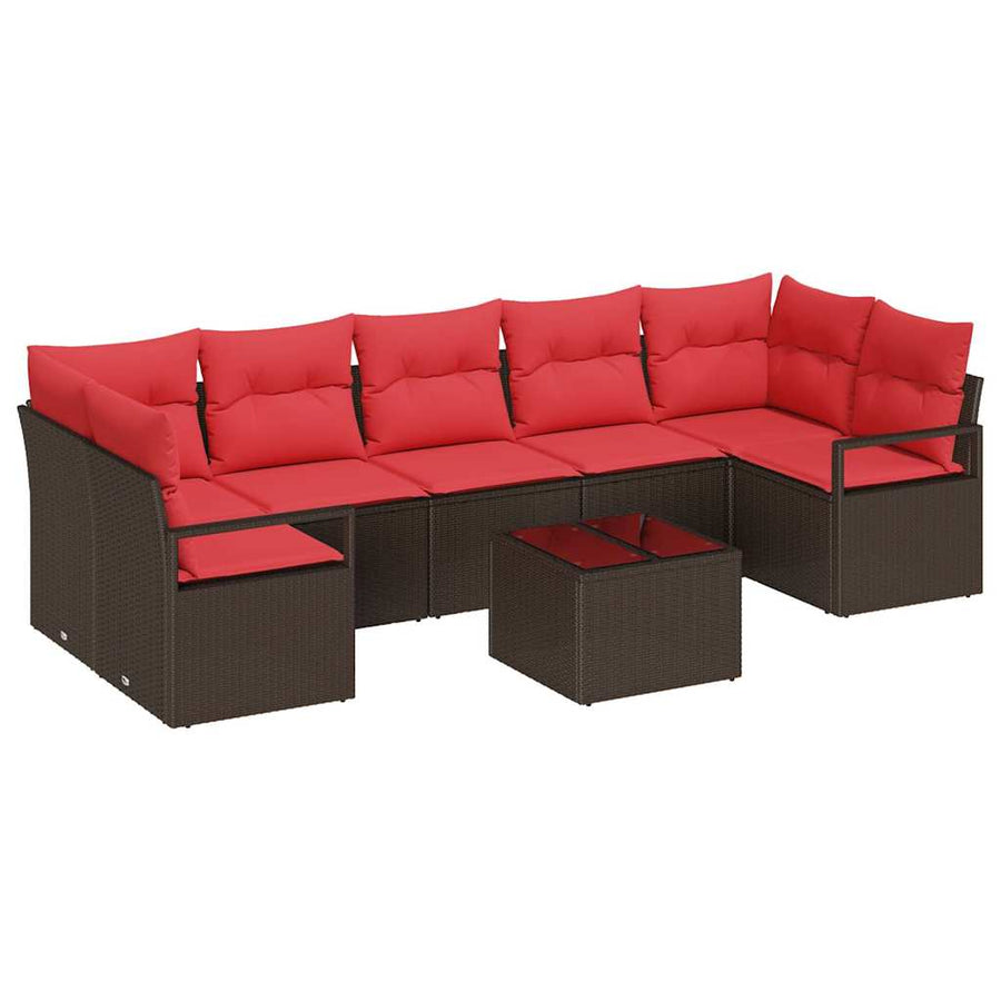 Bankstel 8 pcs Bruin en Rood poly rattan