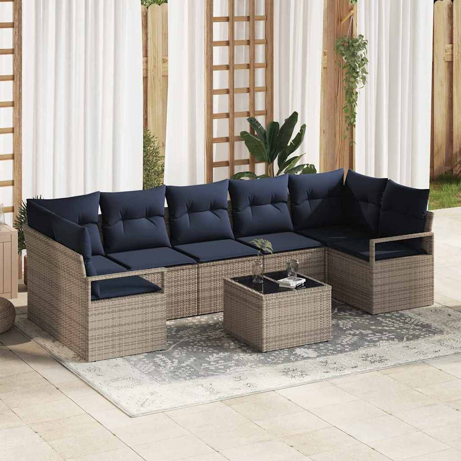 Bankstel 8 pcs Grijs poly rattan