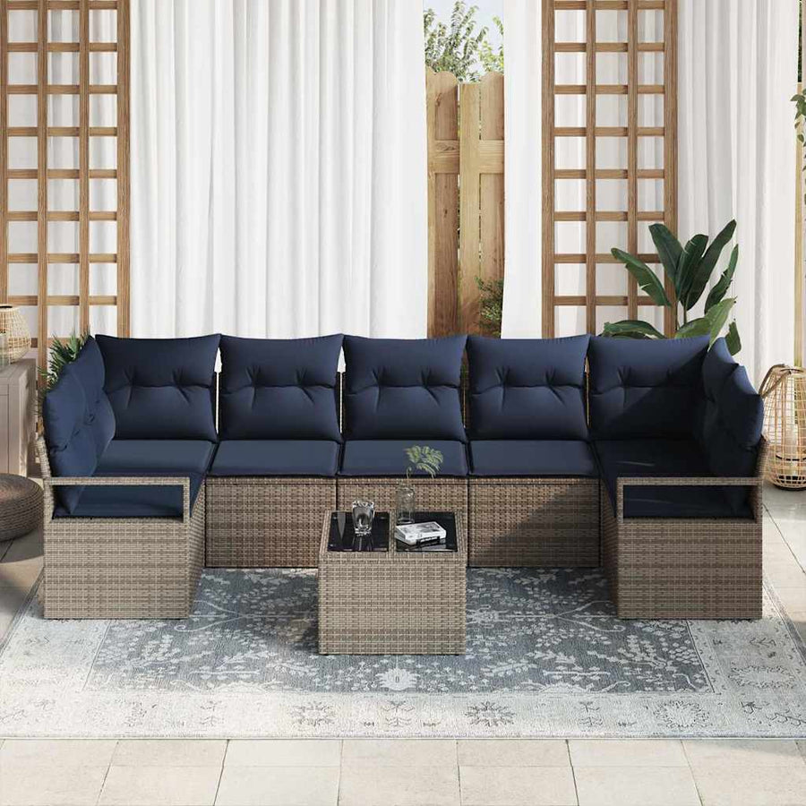 Bankstel 8 pcs Grijs poly rattan