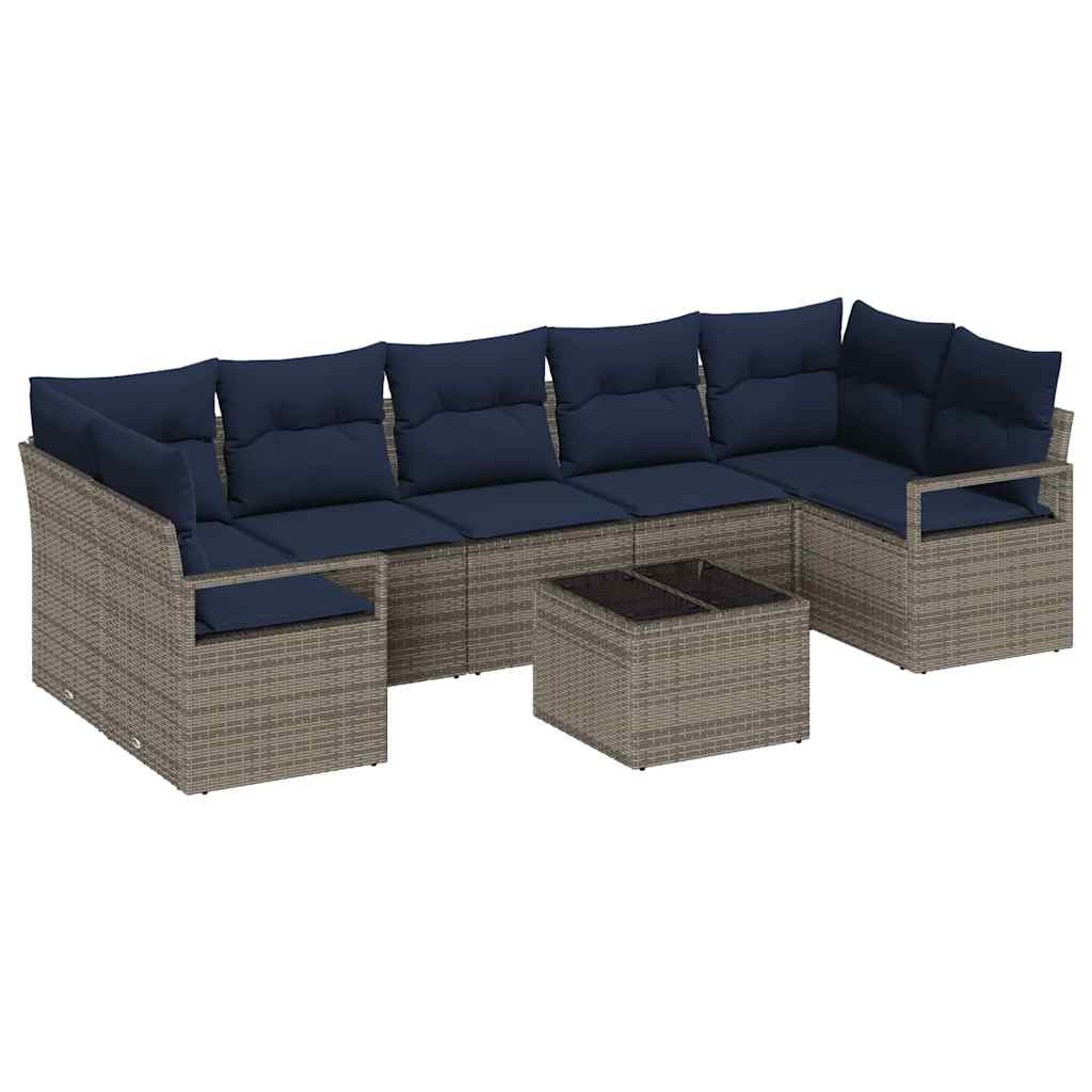 Bankstel 8 pcs Grijs poly rattan