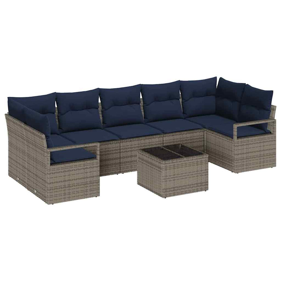 Bankstel 8 pcs Grijs poly rattan