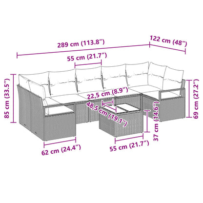 Bankstel 8 pcs Grijs poly rattan