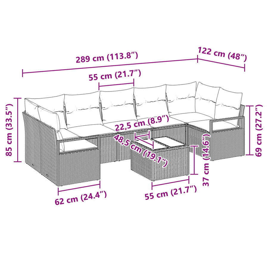 Bankstel 8 pcs Grijs poly rattan
