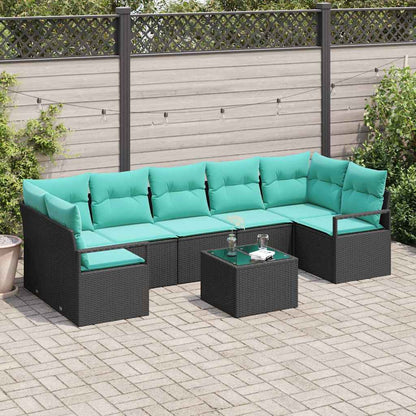 Bankstel 8 pcs Zwart en Turquoise poly rattan
