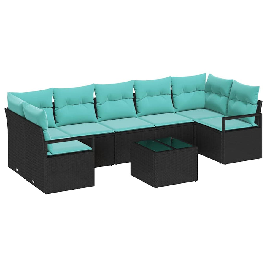 Bankstel 8 pcs Zwart en Turquoise poly rattan