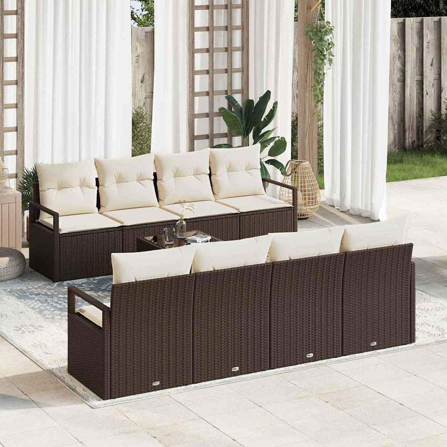 Bankstel met kussen 7 pcs Bruin en Crème poly rattan