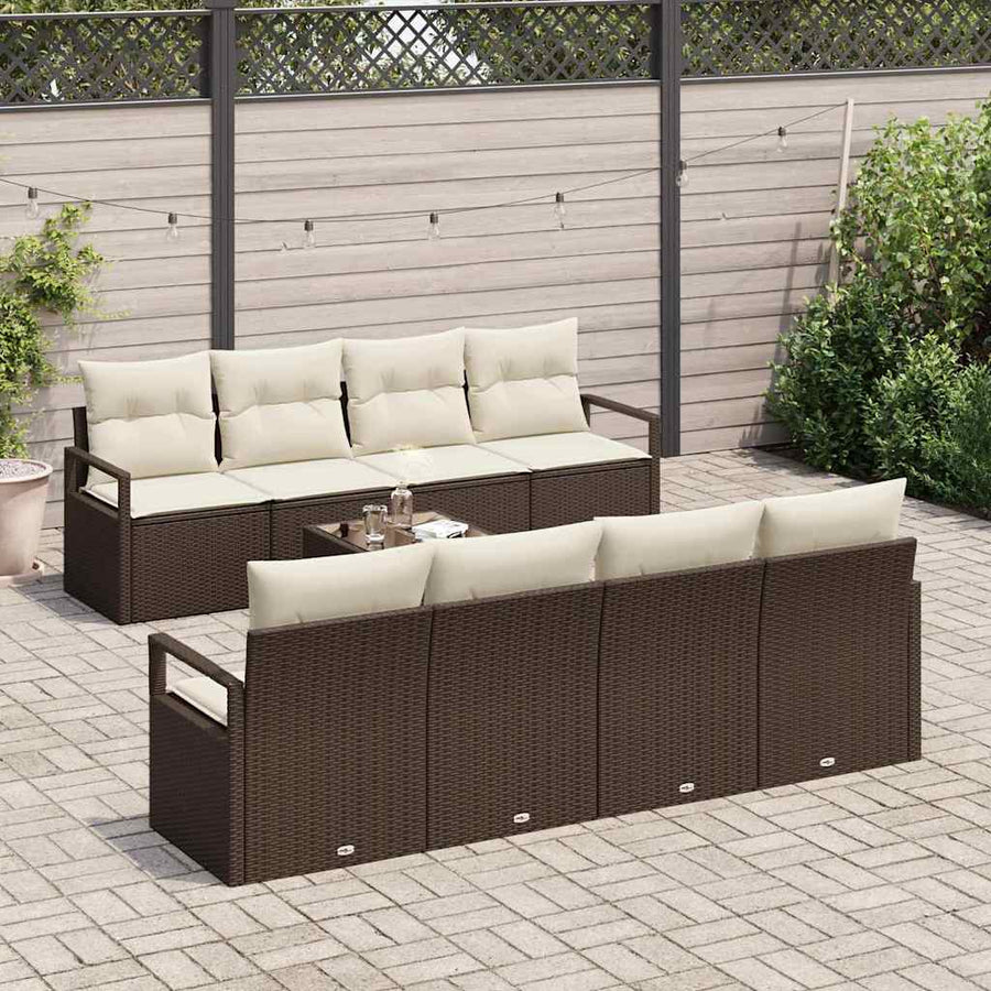 Bankstel met kussen 7 pcs Bruin en Crème poly rattan