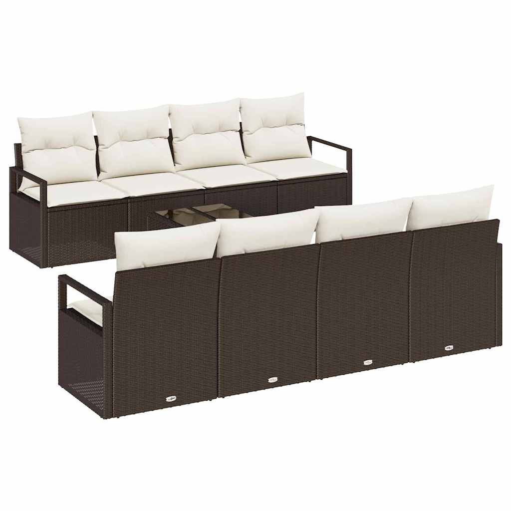 Bankstel met kussen 7 pcs Bruin en Crème poly rattan