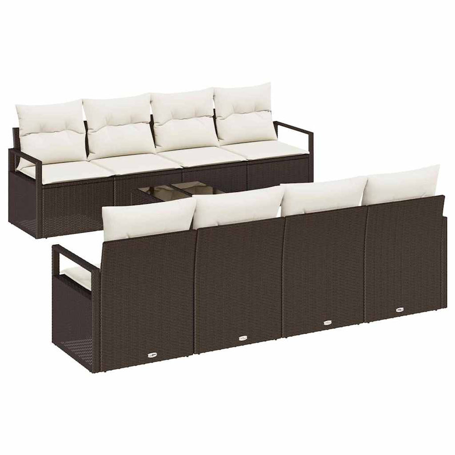 Bankstel met kussen 7 pcs Bruin en Crème poly rattan