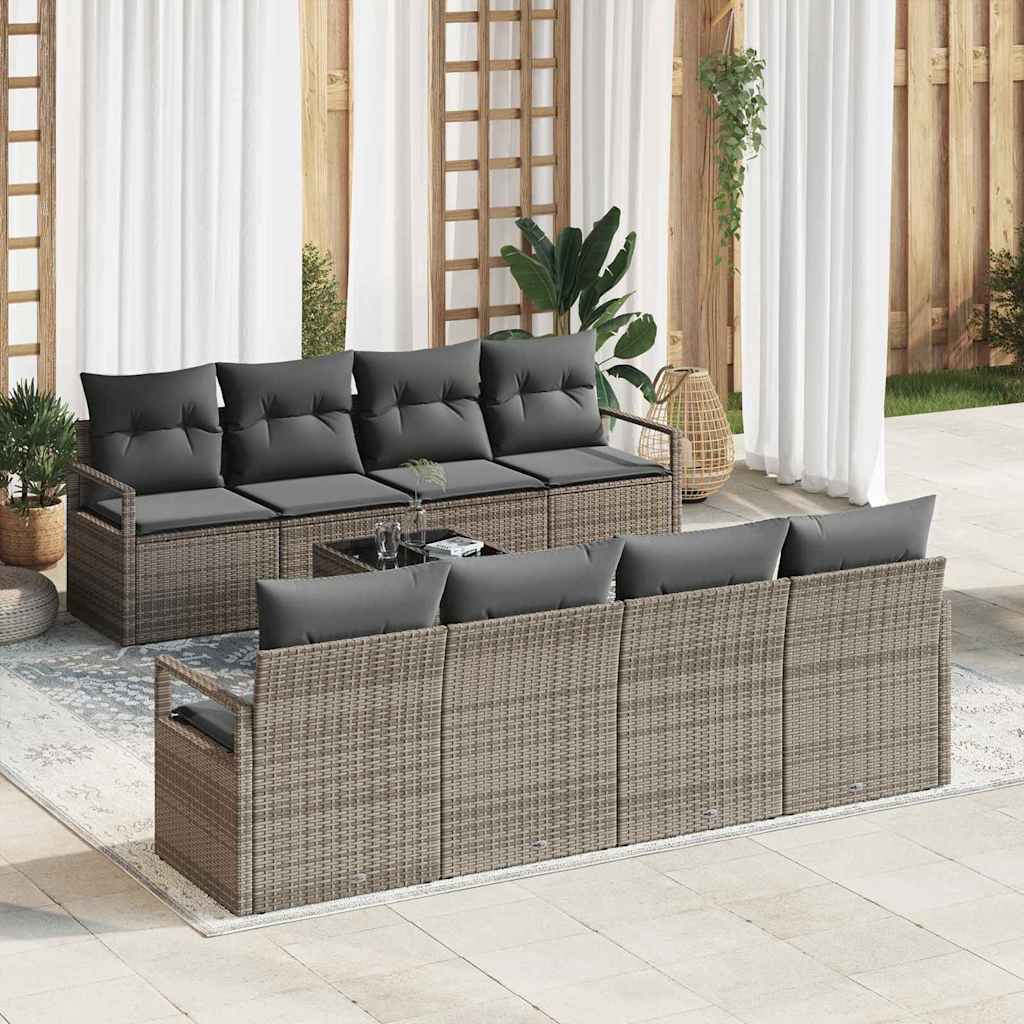 Bankstel met kussen 7 pcs Grijs poly rattan