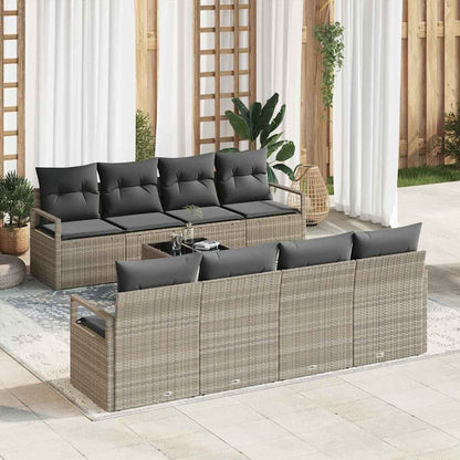 Bankstel met kussen 7 pcs Lichtgrijs poly rattan