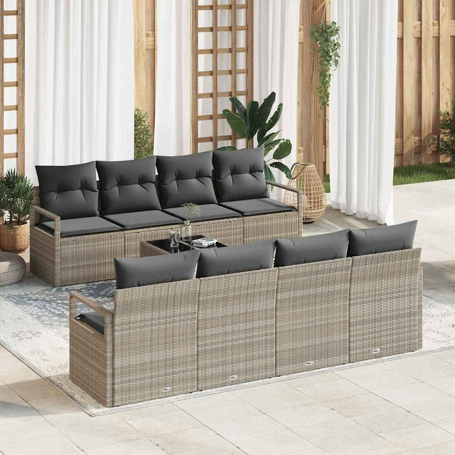 Bankstel met kussen 7 pcs Lichtgrijs poly rattan