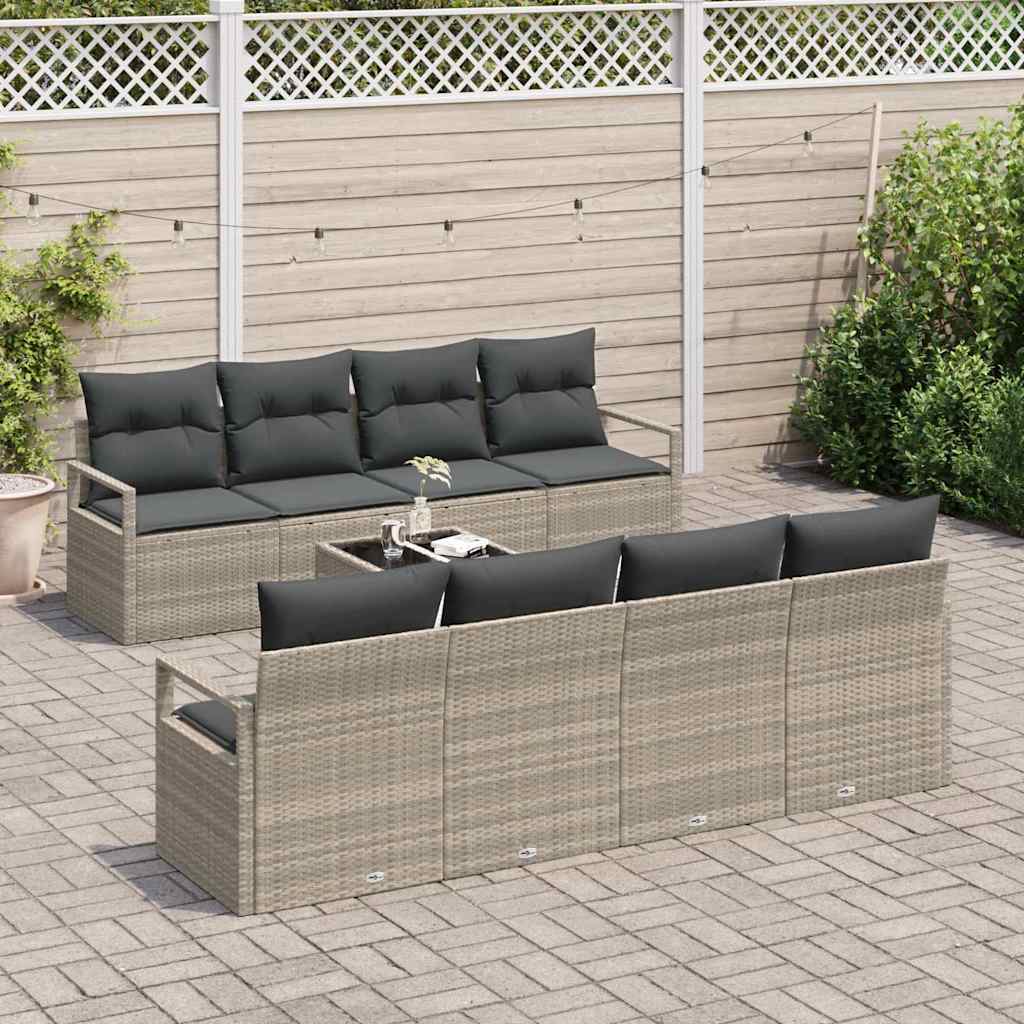 Bankstel met kussen 7 pcs Lichtgrijs poly rattan