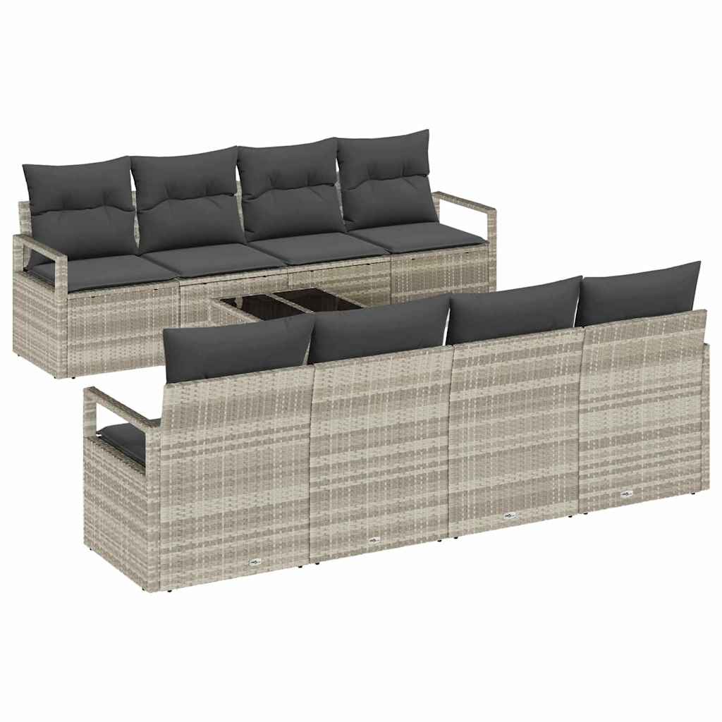 Bankstel met kussen 7 pcs Lichtgrijs poly rattan
