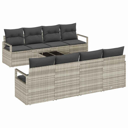 Bankstel met kussen 7 pcs Lichtgrijs poly rattan