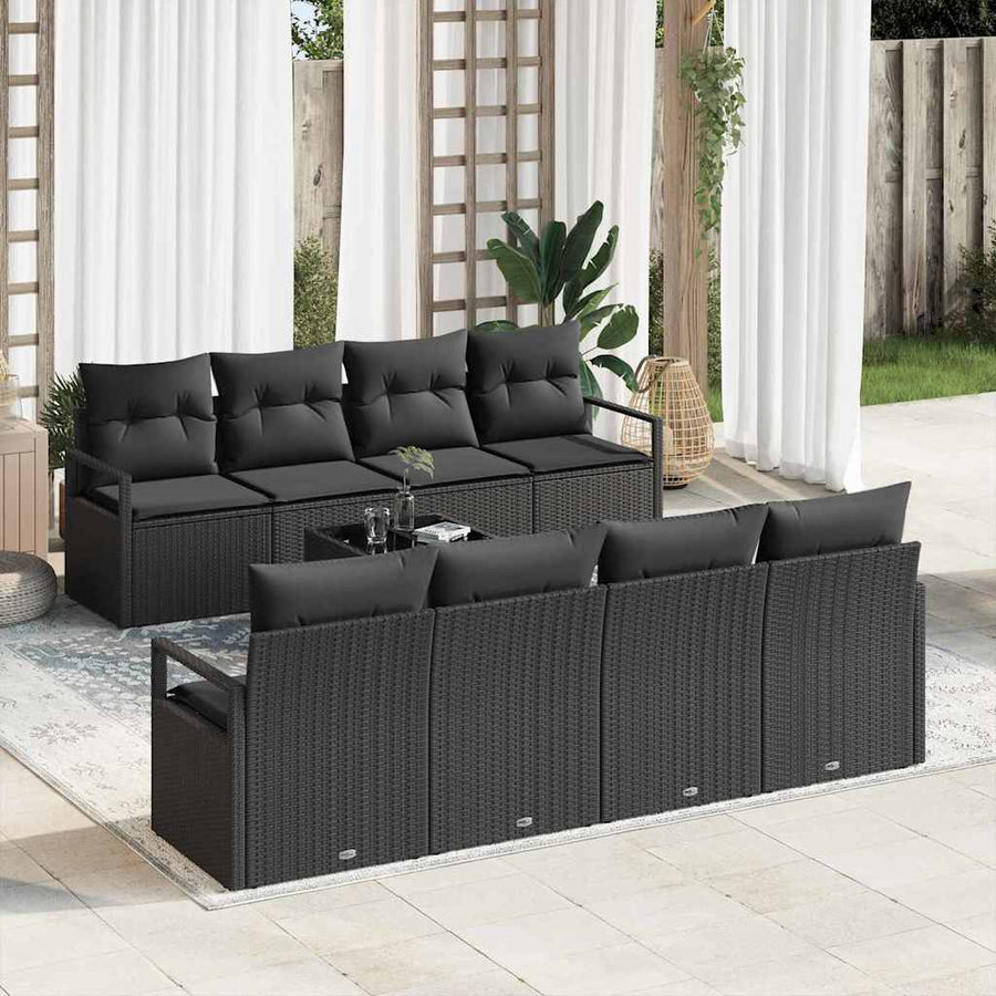 Bankstel met kussen 7 pcs Zwart poly rattan