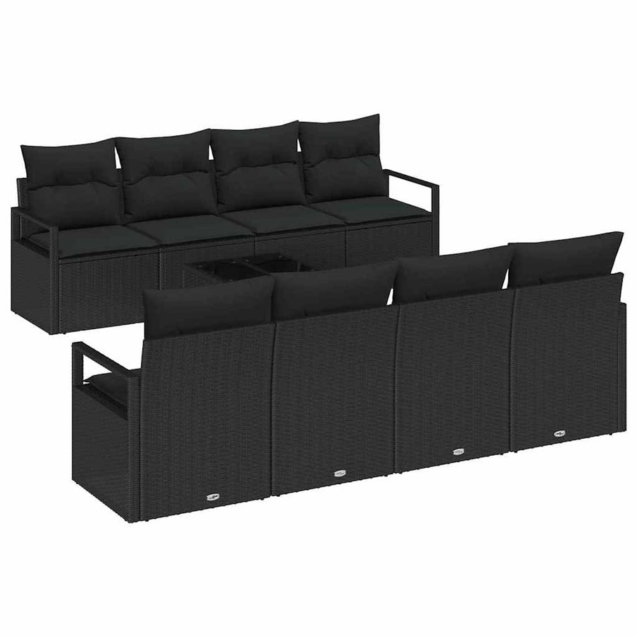 Bankstel met kussen 7 pcs Zwart poly rattan