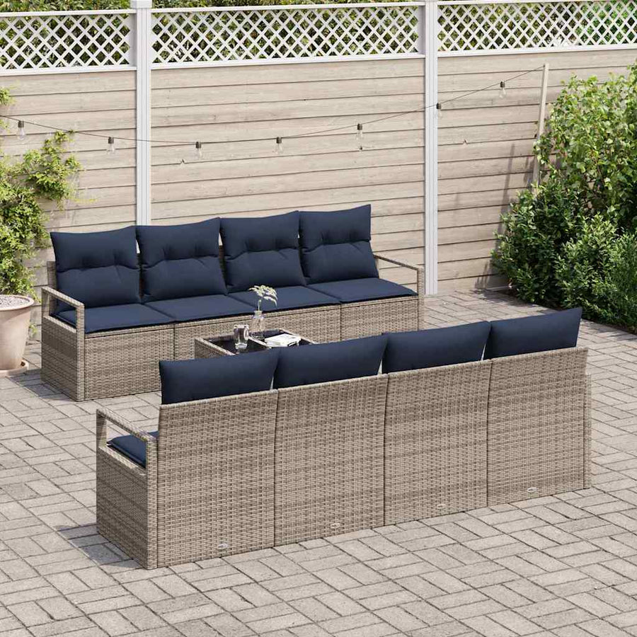 Bankstel met kussen 7 pcs Grijs en Blauw poly rattan