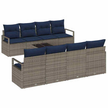 Bankstel met kussen 7 pcs Grijs en Blauw poly rattan