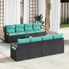 Sofa Set with Cushions 7 pcs Black and Light Blue Poly Rattan
