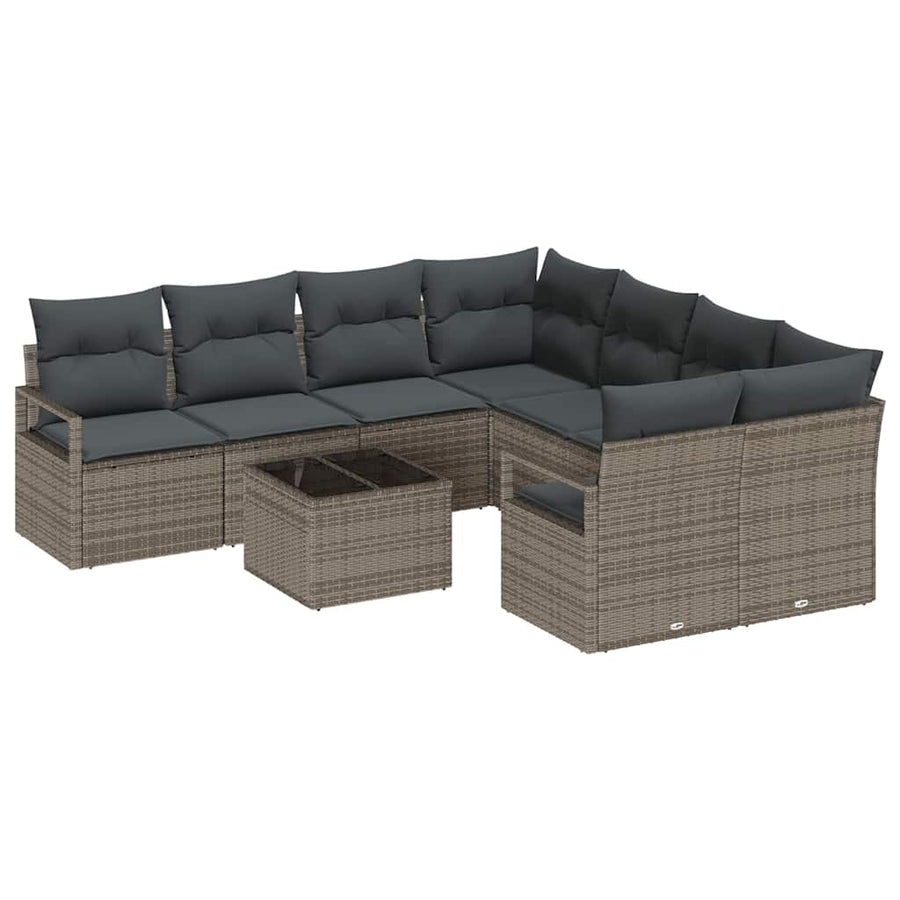 Bankstel met kussen 9 pcs Grijs poly rattan