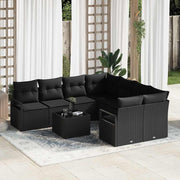Loungebank set poly rattan zwart 9-delig