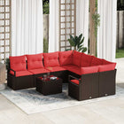 Sofa Set with Cushions 9 pcs Brown and Red poly rattan