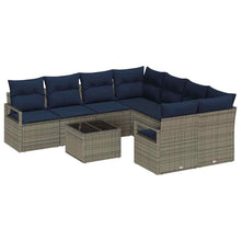 Bankstel met kussen 9 pcs Grijs en Marineblauw poly rattan