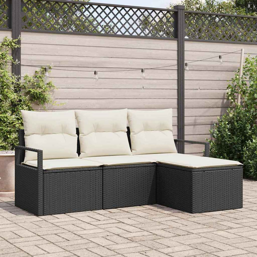 Bankstel met kussen 4 pcs Zwart poly rattan
