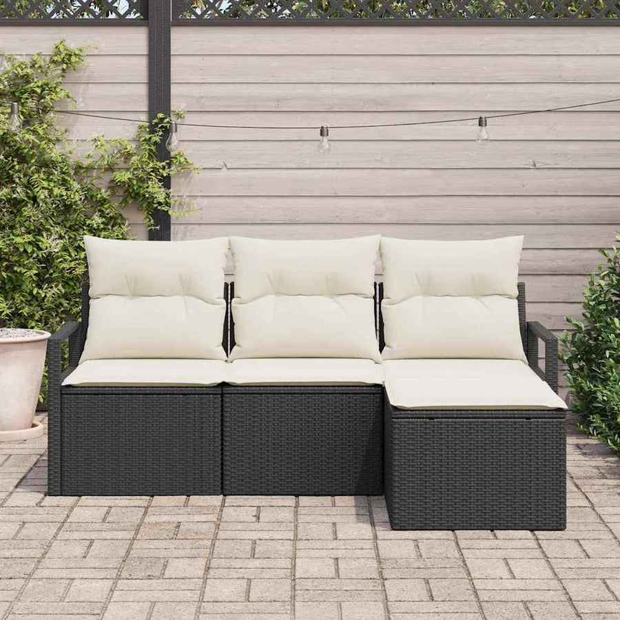 Bankstel met kussen 4 pcs Zwart poly rattan