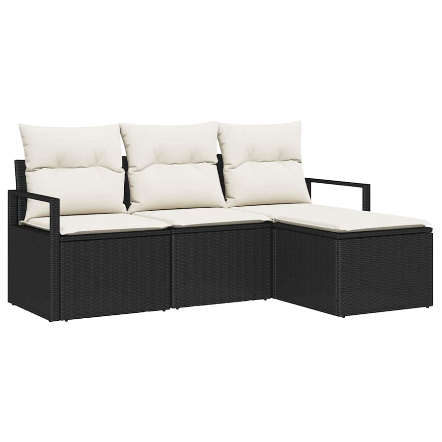 Bankstel met kussen 4 pcs Zwart poly rattan