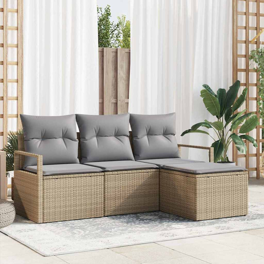 Bankstel 4 pcs Beige poly rattan