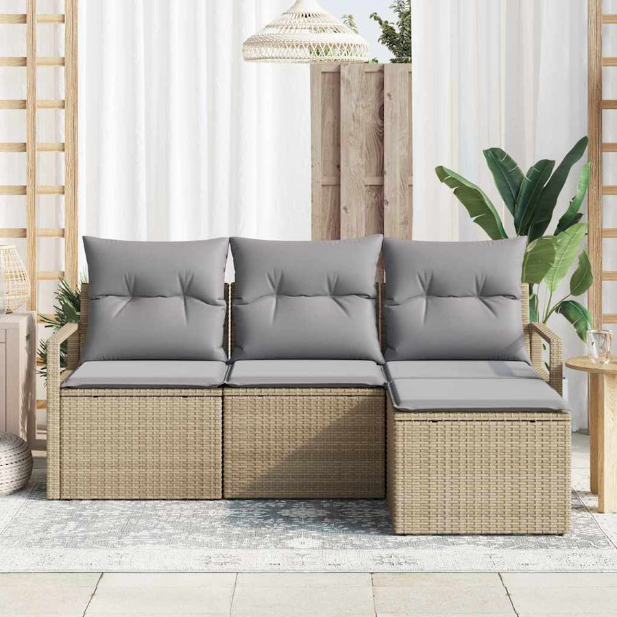 Bankstel 4 pcs Beige poly rattan