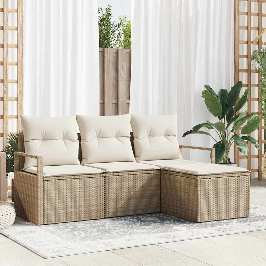 Bankstel 4 pcs Beige poly rattan