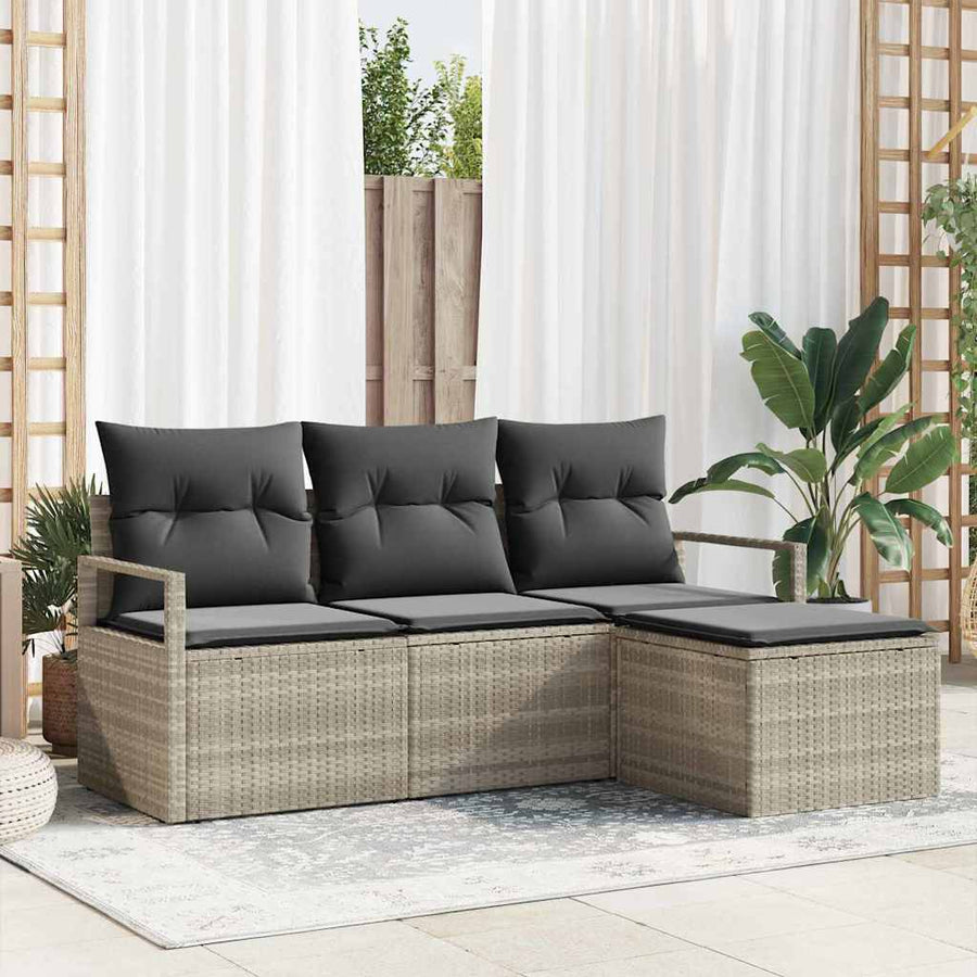 Bankstel 4 pcs Lichtgrijs poly rattan
