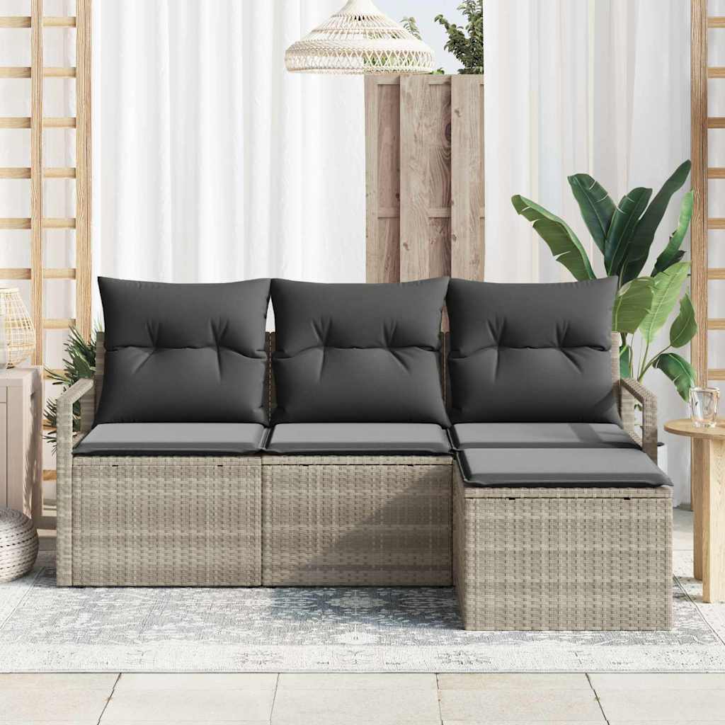 Bankstel 4 pcs Lichtgrijs poly rattan