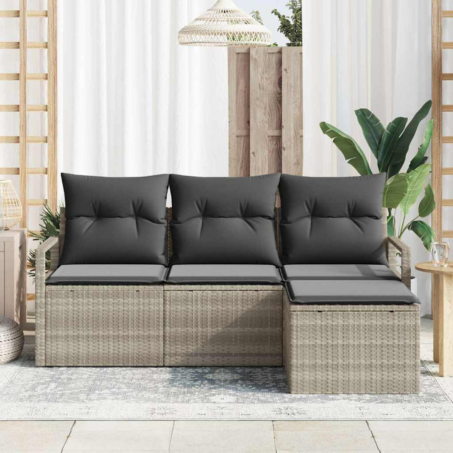 Bankstel 4 pcs Lichtgrijs poly rattan