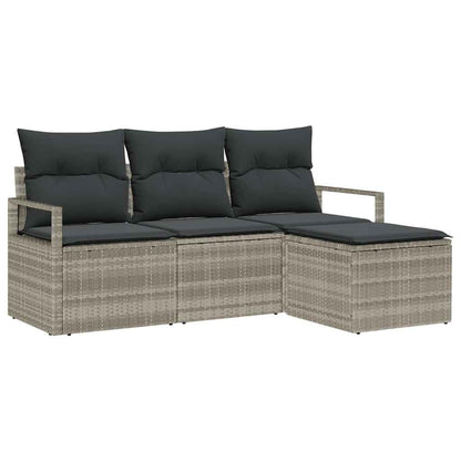 Bankstel 4 pcs Lichtgrijs poly rattan