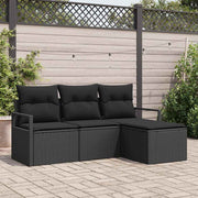 Bankstel 4-delig poly rattan zwart