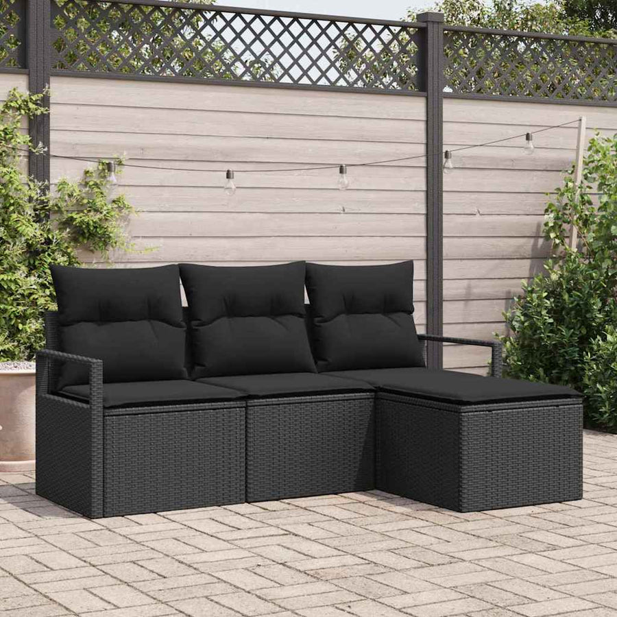 Bankstel 4 pcs Zwart poly rattan