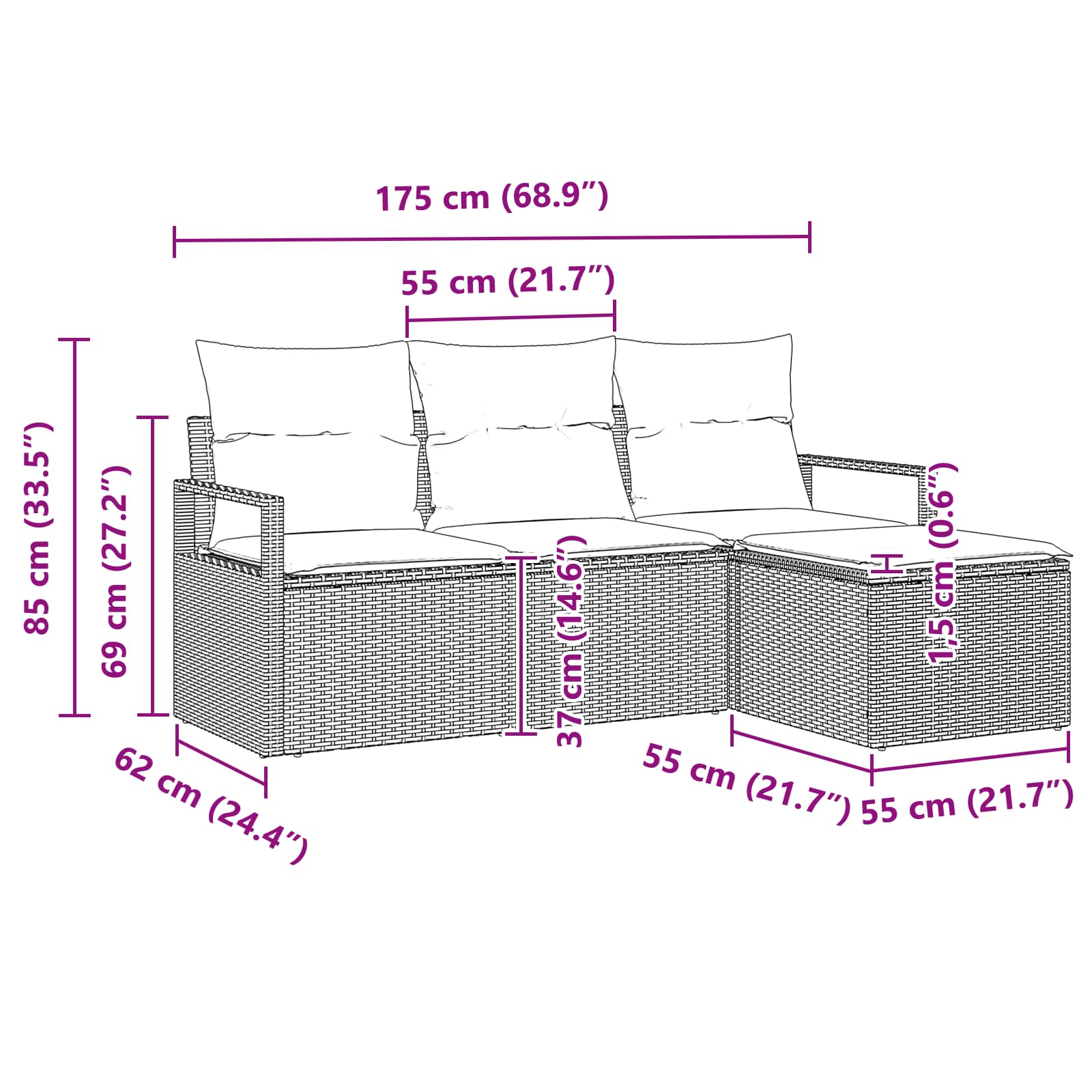 Bankstel 4 pcs Bruin poly rattan