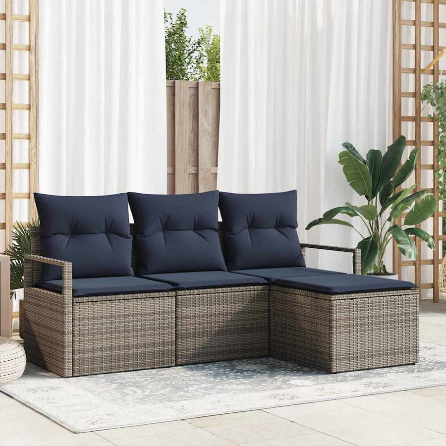 Bankstel 4 pcs Grijs poly rattan