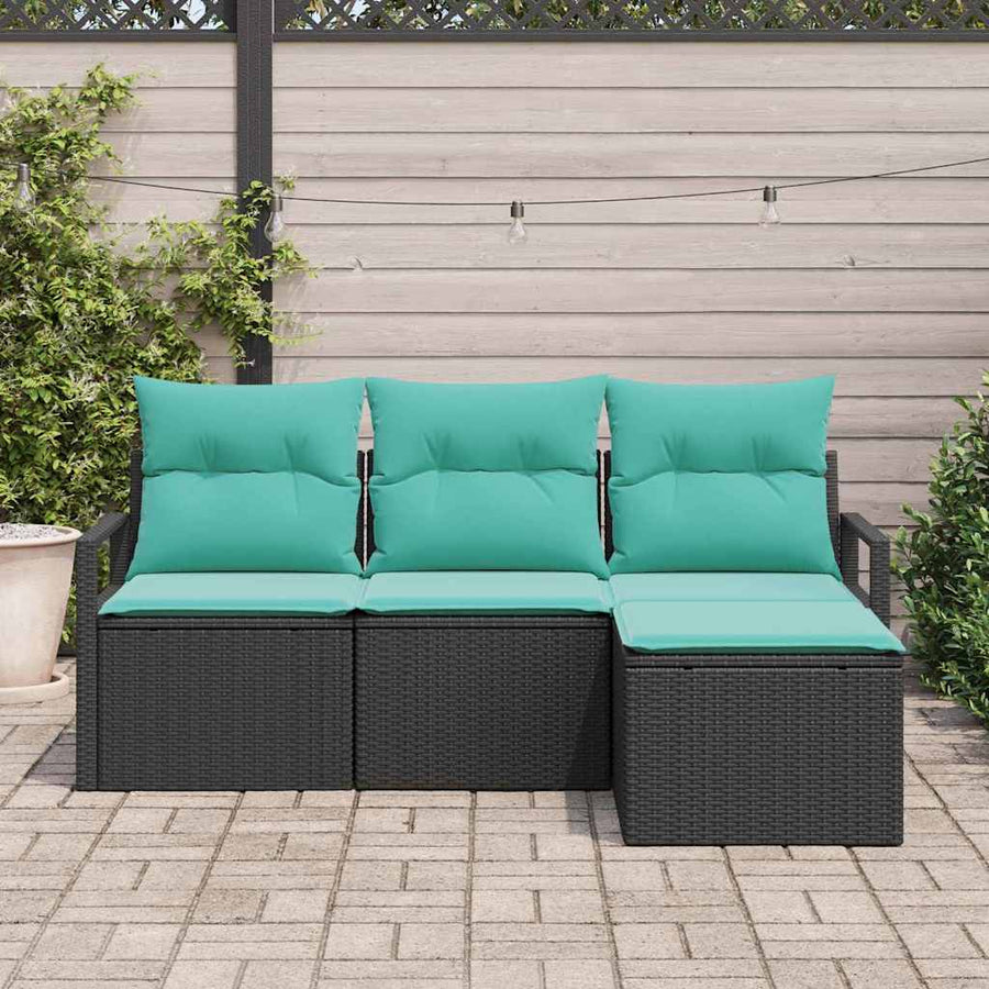 Bankstel 4 pcs Zwart poly rattan