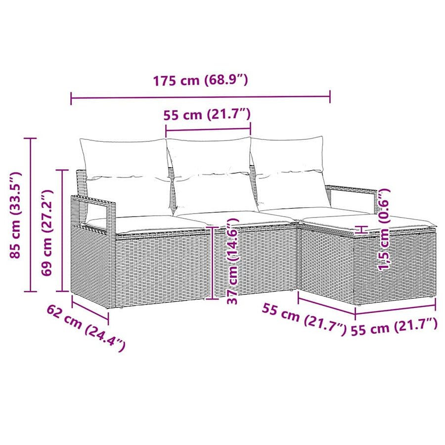 Bankstel 4 pcs Zwart poly rattan