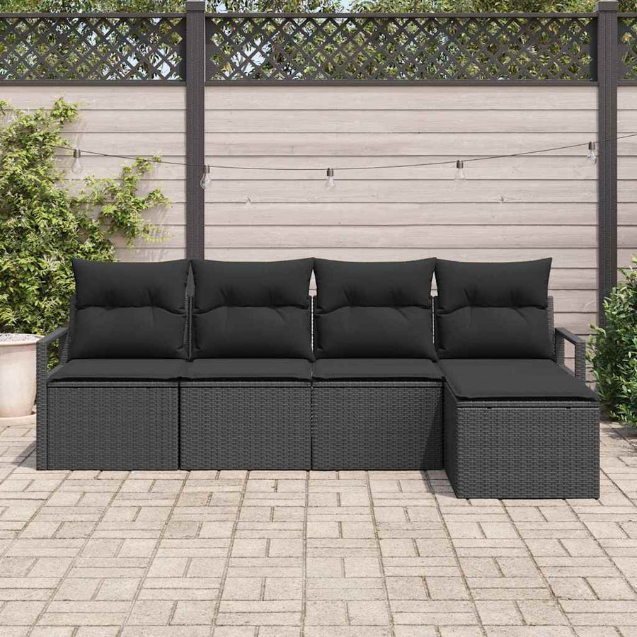 Bankstel met kussen 5 pcs Zwart poly rattan
