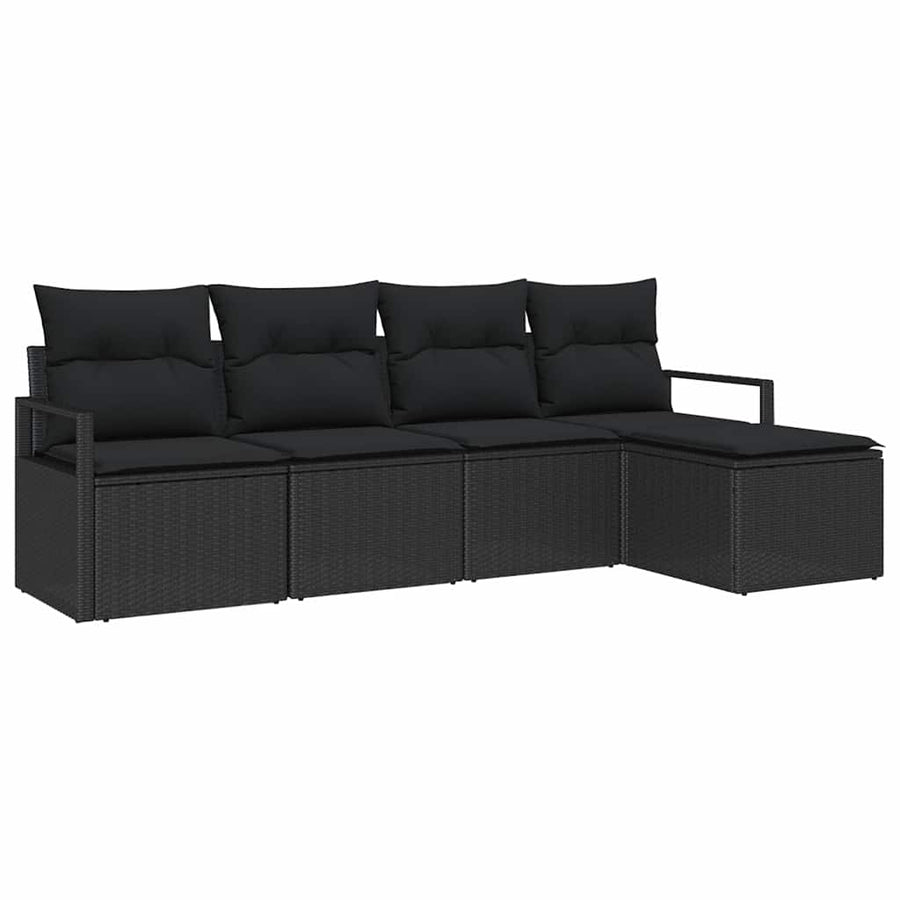 Bankstel met kussen 5 pcs Zwart poly rattan